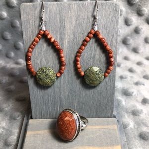 Russian Serpentine Jade with Goldstone Earrings